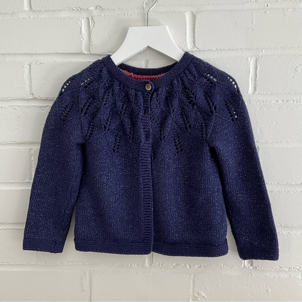classic girls size 3t-4t mini boden navy blue buttondown dressy cardigan